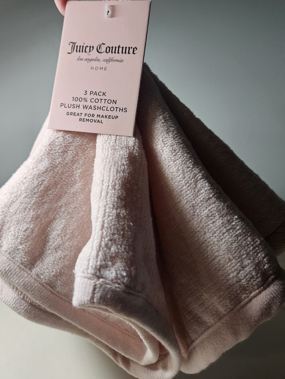 NWT Juicy Couture Home 3-Pack Pink Plush Washcloths 100% Cotton Makeup Removal